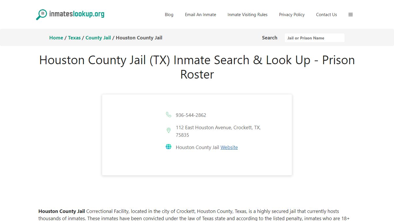 Houston County Jail (TX) Inmate Search & Look Up - Prison Roster